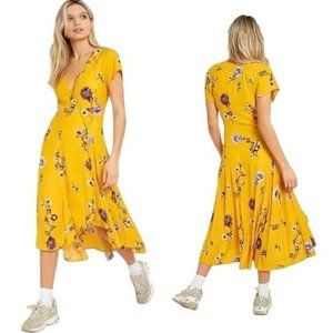 Free People High-Low Dress Size XS Yellow Purple Floral Lined Cap Sleeves